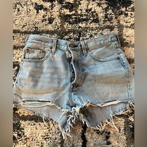 Levi’s High Waisted 501 - Light Wash Ripped Denim Shorts - W29